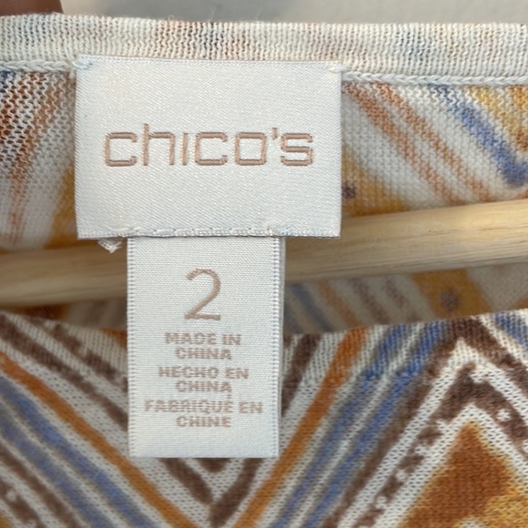 Chicos Sweater Sz 2 Medium Zigzag Ikat Melinda Pullover Linen Blend Lightweight - Picture 10 of 11